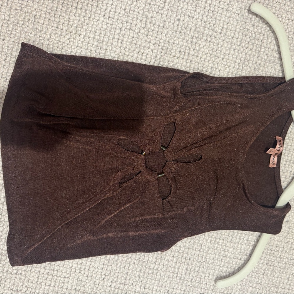 Brown Sleeveless Top with Cutout Design